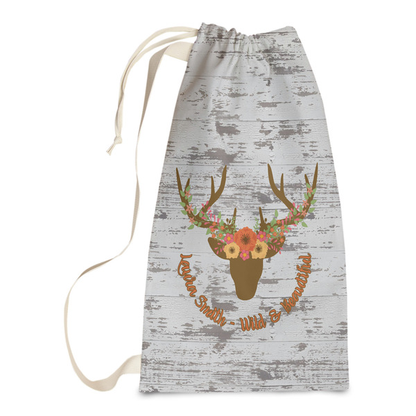 Custom Floral Antler Laundry Bags - Small (Personalized)