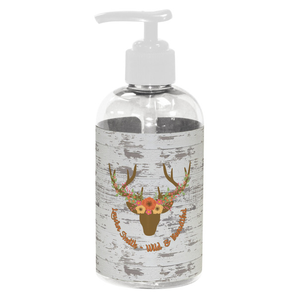 Custom Floral Antler Plastic Soap / Lotion Dispenser (8 oz - Small - White) (Personalized)