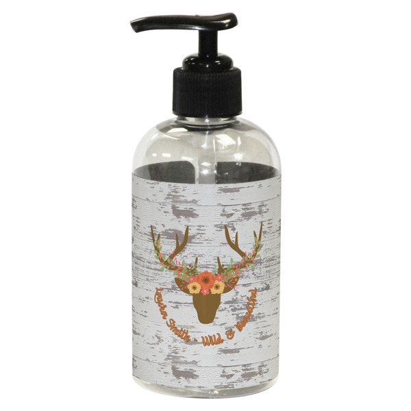 Custom Floral Antler Plastic Soap / Lotion Dispenser (8 oz - Small - Black) (Personalized)