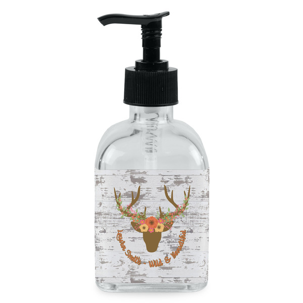 Custom Floral Antler Glass Soap & Lotion Bottle - Single Bottle (Personalized)