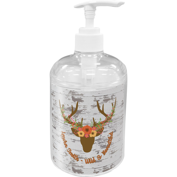 Custom Floral Antler Acrylic Soap & Lotion Bottle (Personalized)