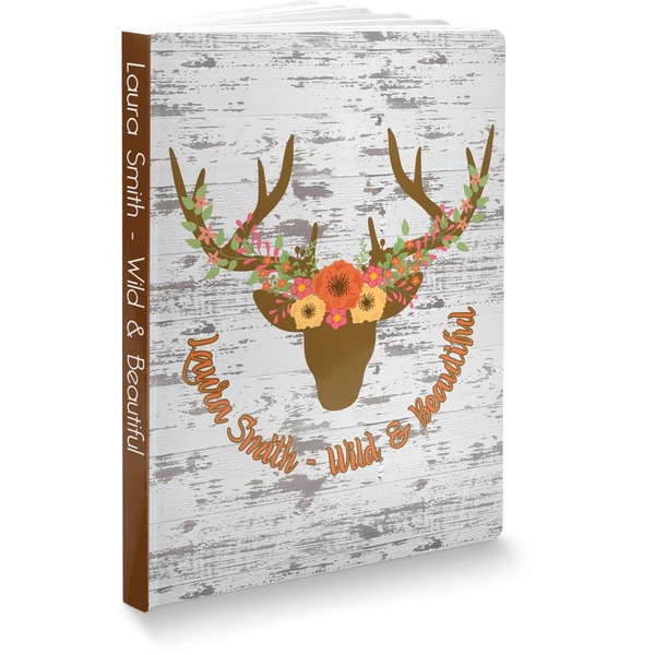 Custom Floral Antler Softbound Notebook - 7.25" x 10" (Personalized)