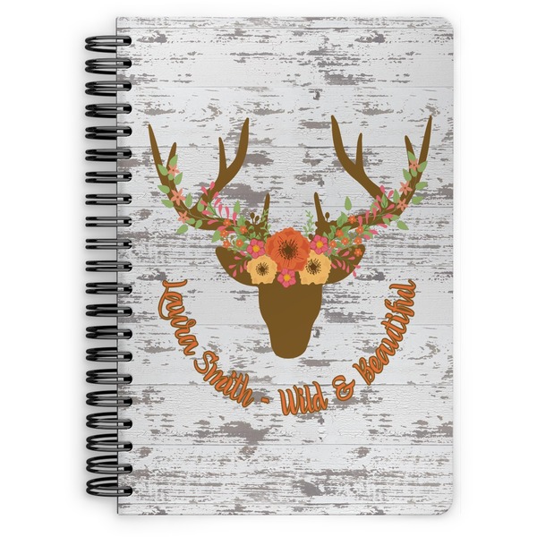 Custom Floral Antler Spiral Notebook - 7x10 w/ Name or Text