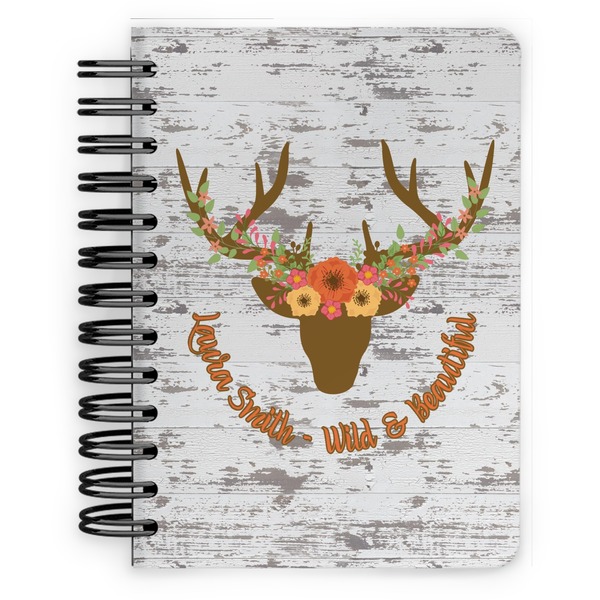 Custom Floral Antler Spiral Notebook - 5x7 w/ Name or Text