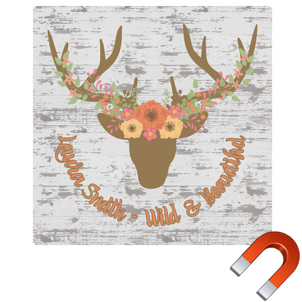 Custom Floral Antler Square Car Magnet - 10" (Personalized)