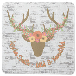 Floral Antler Square Rubber Backed Coaster (Personalized)