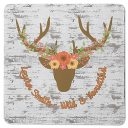 Floral Antler Square Rubber Backed Coaster (Personalized)