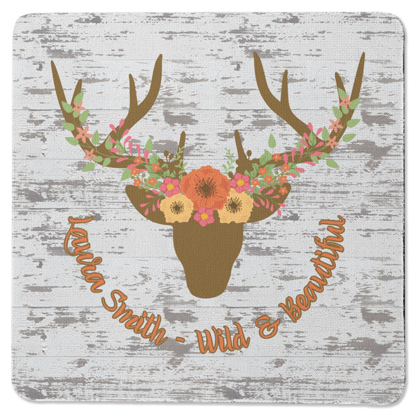 Custom Floral Antler Square Rubber Backed Coaster (Personalized)