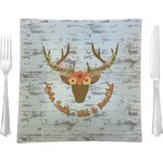 Floral Antler 9.5" Glass Square Lunch / Dinner Plate- Single or Set of 4 (Personalized)