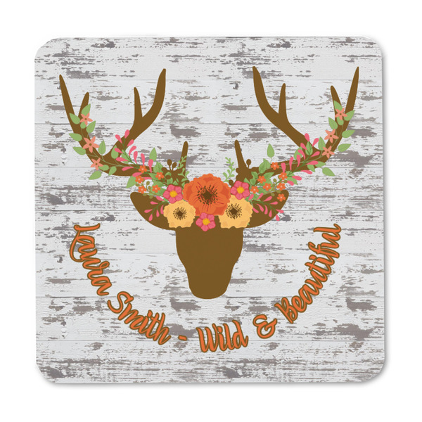 Floral Antler Square Fridge Magnet - FRONT