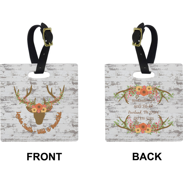 Floral Antler Square Luggage Tag (Front + Back)