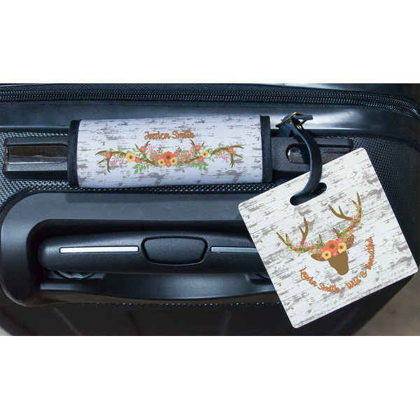 Floral Antler Square Luggage Tag & Handle Wrap - In Context