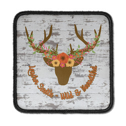 Floral Antler Iron On Square Patch w/ Name or Text