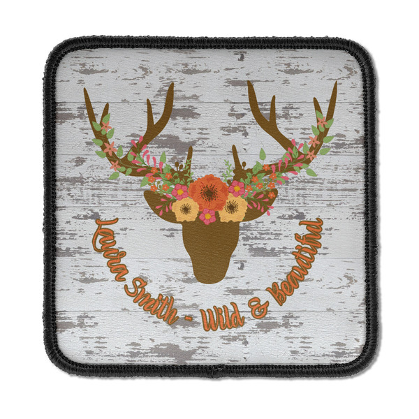 Custom Floral Antler Iron On Square Patch w/ Name or Text