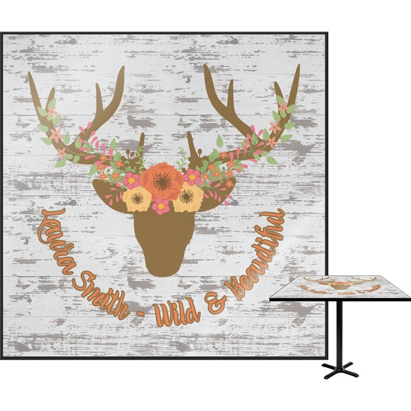 Custom Floral Antler Square Table Top - 30" (Personalized)
