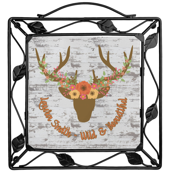 Custom Floral Antler Square Trivet (Personalized)