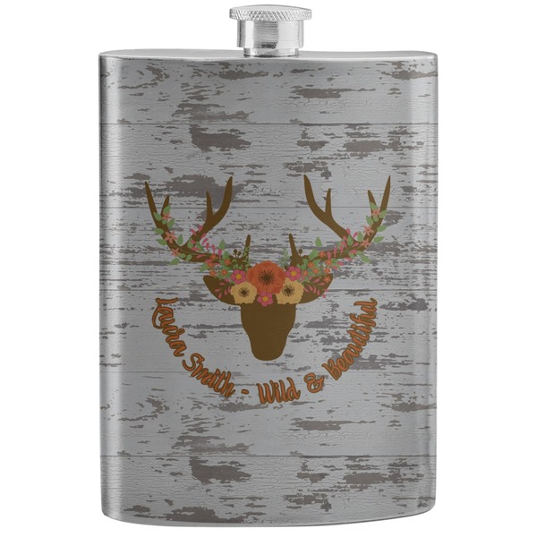 Custom Floral Antler Stainless Steel Flask (Personalized)