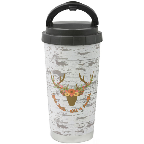 Custom Floral Antler Stainless Steel Coffee Tumbler (Personalized)