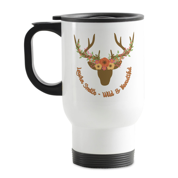 Custom Floral Antler Stainless Steel Travel Mug with Handle