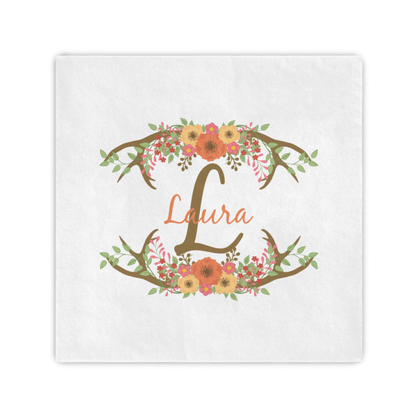 Custom Floral Antler Cocktail Napkins (Personalized)