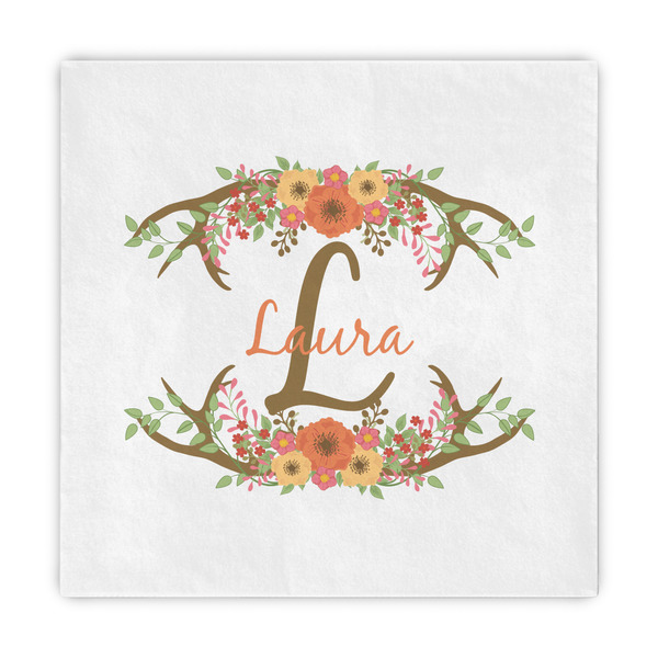 Custom Floral Antler Decorative Paper Napkins (Personalized)
