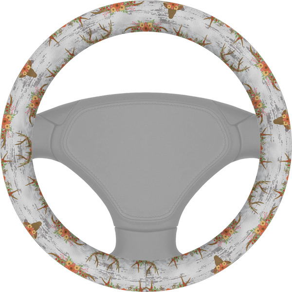 Custom Floral Antler Steering Wheel Cover