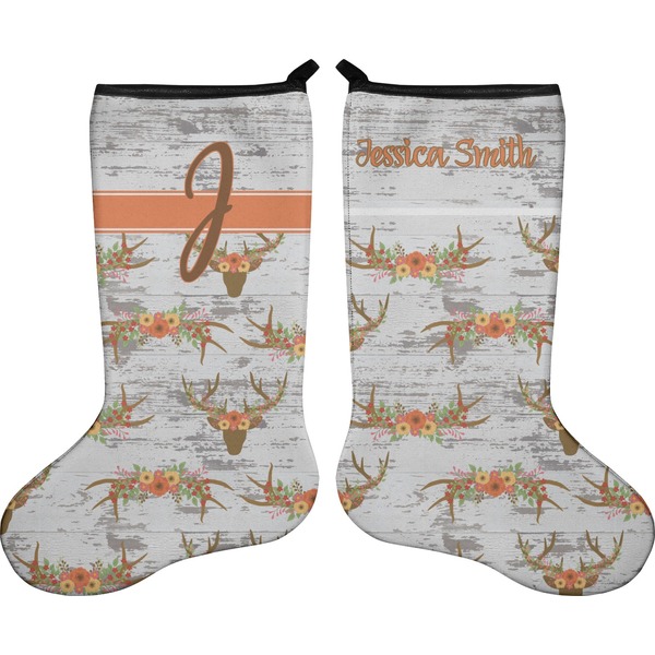 Custom Floral Antler Holiday Stocking - Double-Sided - Neoprene (Personalized)