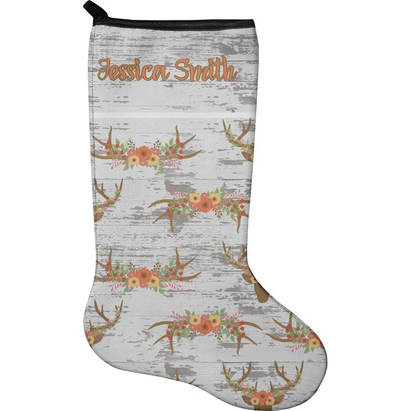 Custom Floral Antler Holiday Stocking - Neoprene (Personalized)