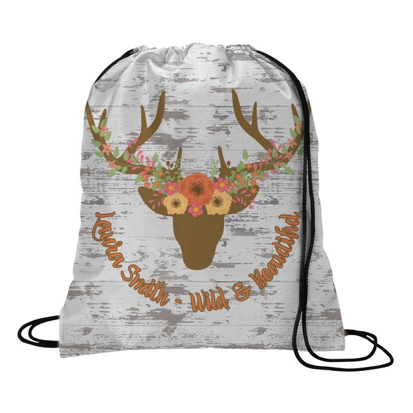 Custom Floral Antler Drawstring Backpack - Small (Personalized)