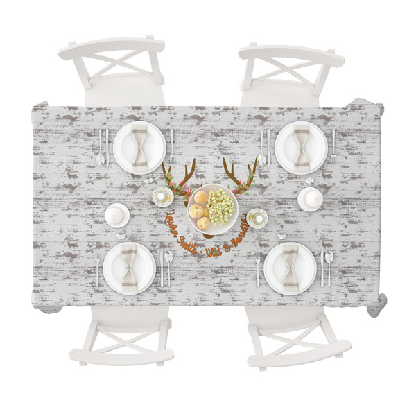 Floral Antler Tablecloths (58"x102") - TOP VIEW (with plates)