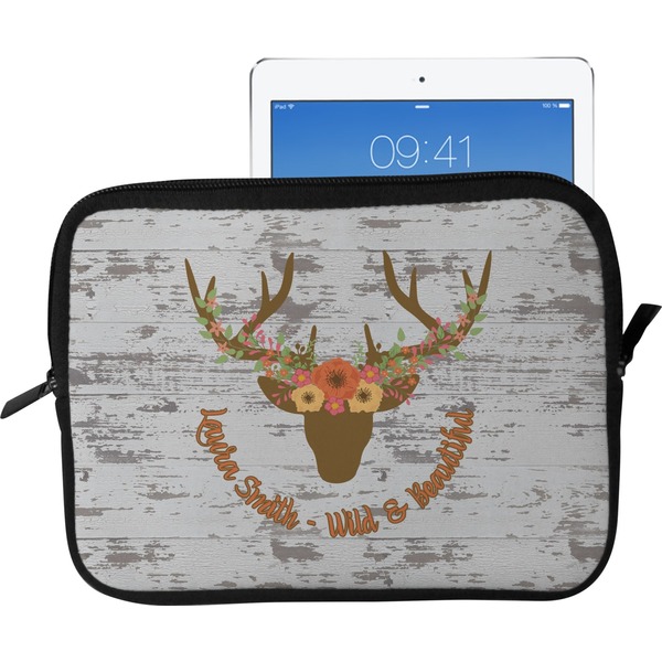 Custom Floral Antler Tablet Case / Sleeve - Large (Personalized)