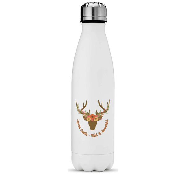 Custom Floral Antler Water Bottle - 17 oz. - Stainless Steel - Full Color Printing (Personalized)