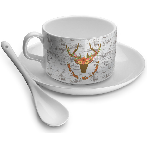 Custom Floral Antler Tea Cup - Single (Personalized)