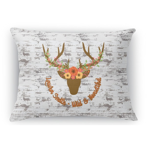 Custom Floral Antler Rectangular Throw Pillow Case (Personalized)
