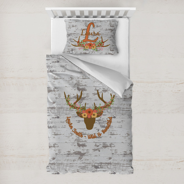 Custom Floral Antler Toddler Bedding w/ Name or Text