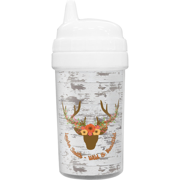 Custom Floral Antler Toddler Sippy Cup (Personalized)