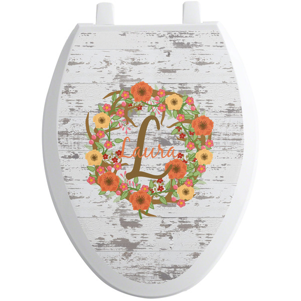 Custom Floral Antler Toilet Seat Decal - Elongated (Personalized)