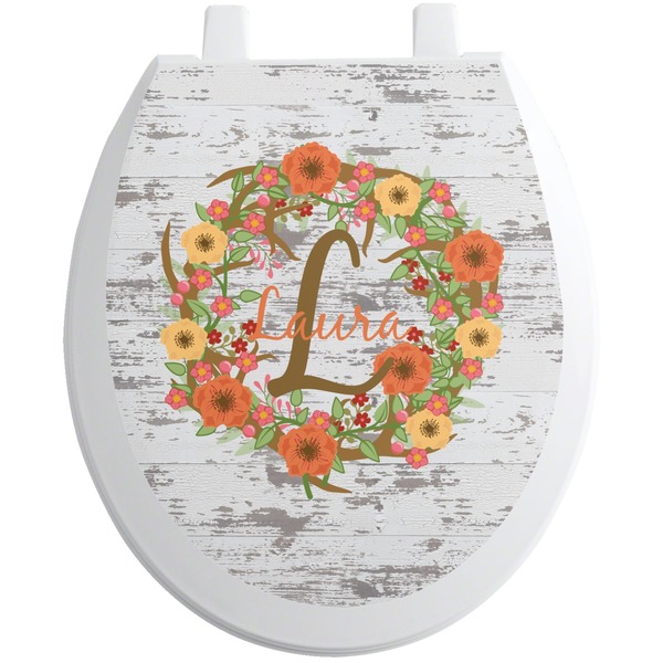 Custom Floral Antler Toilet Seat Decal (Personalized)