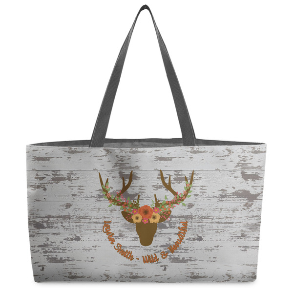 Custom Floral Antler Beach Totes Bag - w/ Black Handles (Personalized)