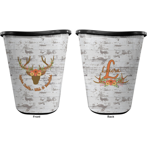 Floral Antler Trash Can Black - Front and Back - Apvl