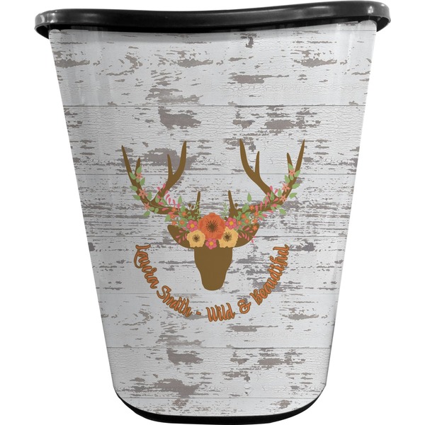 Custom Floral Antler Waste Basket - Double Sided (Black) (Personalized)