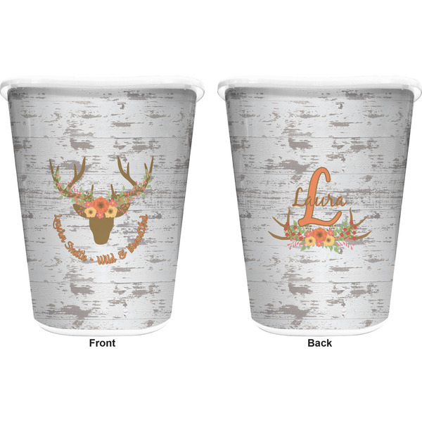 Floral Antler Trash Can White - Front and Back - Apvl