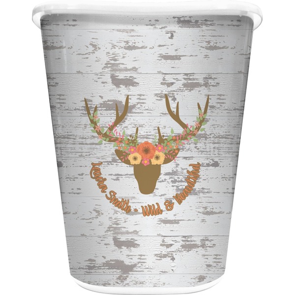 Custom Floral Antler Waste Basket - Double Sided (White) (Personalized)