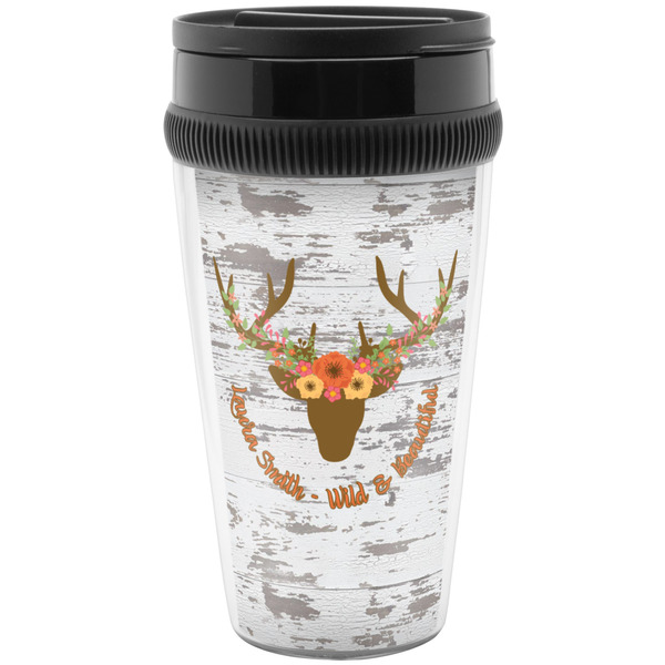Custom Floral Antler Acrylic Travel Mug without Handle (Personalized)