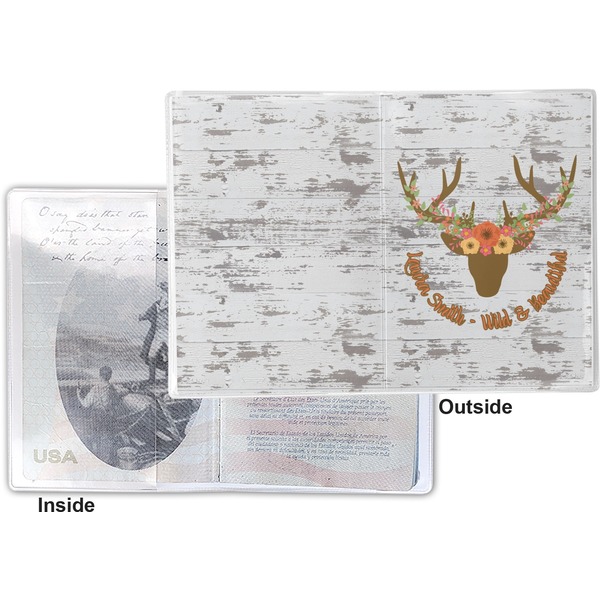 Floral Antler Vinyl Passport Holder - Flat Front and Back