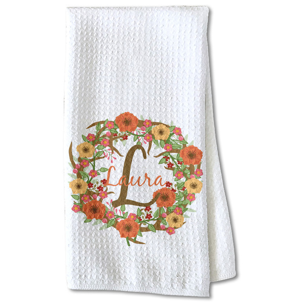 Custom Floral Antler Kitchen Towel - Waffle Weave - Partial Print (Personalized)