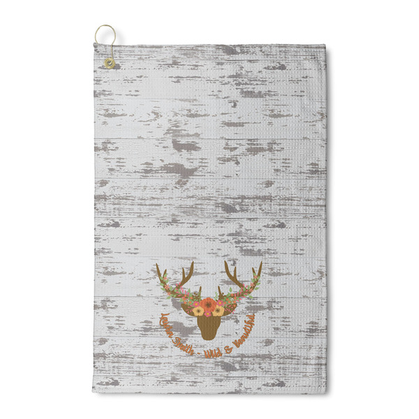 Custom Floral Antler Waffle Weave Golf Towel (Personalized)