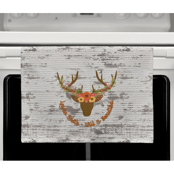 Floral Antler Waffle Weave Towel - Full Color Print - Lifestyle2 Image