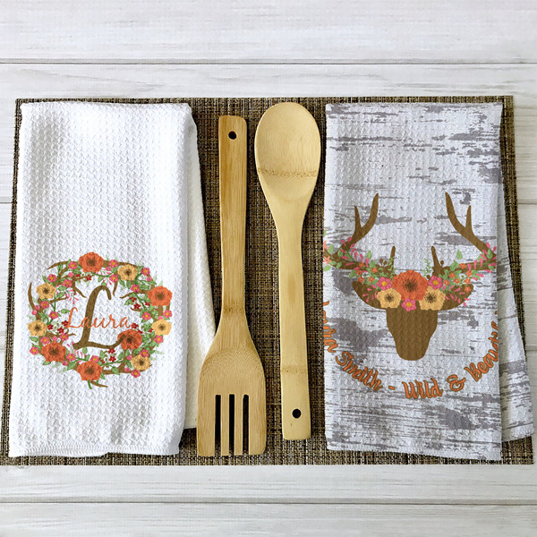Floral Antler Waffle Weave Towels - 2 Print Styles