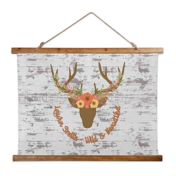 Custom Floral Antler Wall Hanging Tapestry - Wide (Personalized)